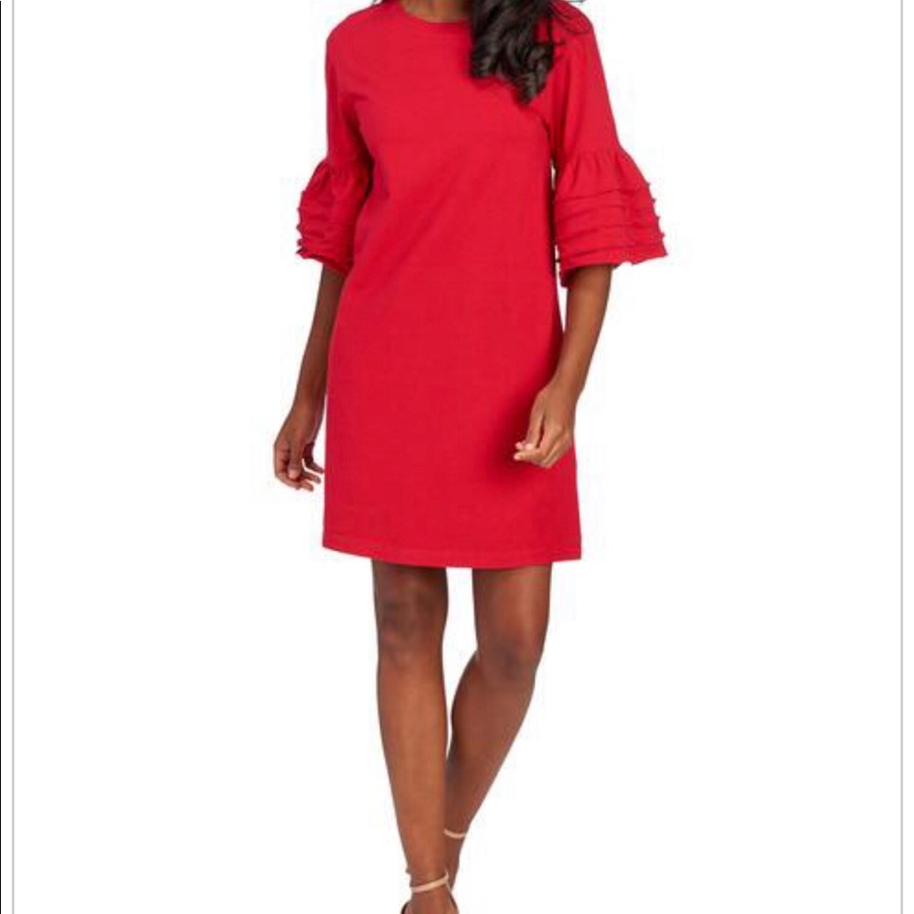 BNWT - Red Shift Dress with Bell Ruffled Sleeves